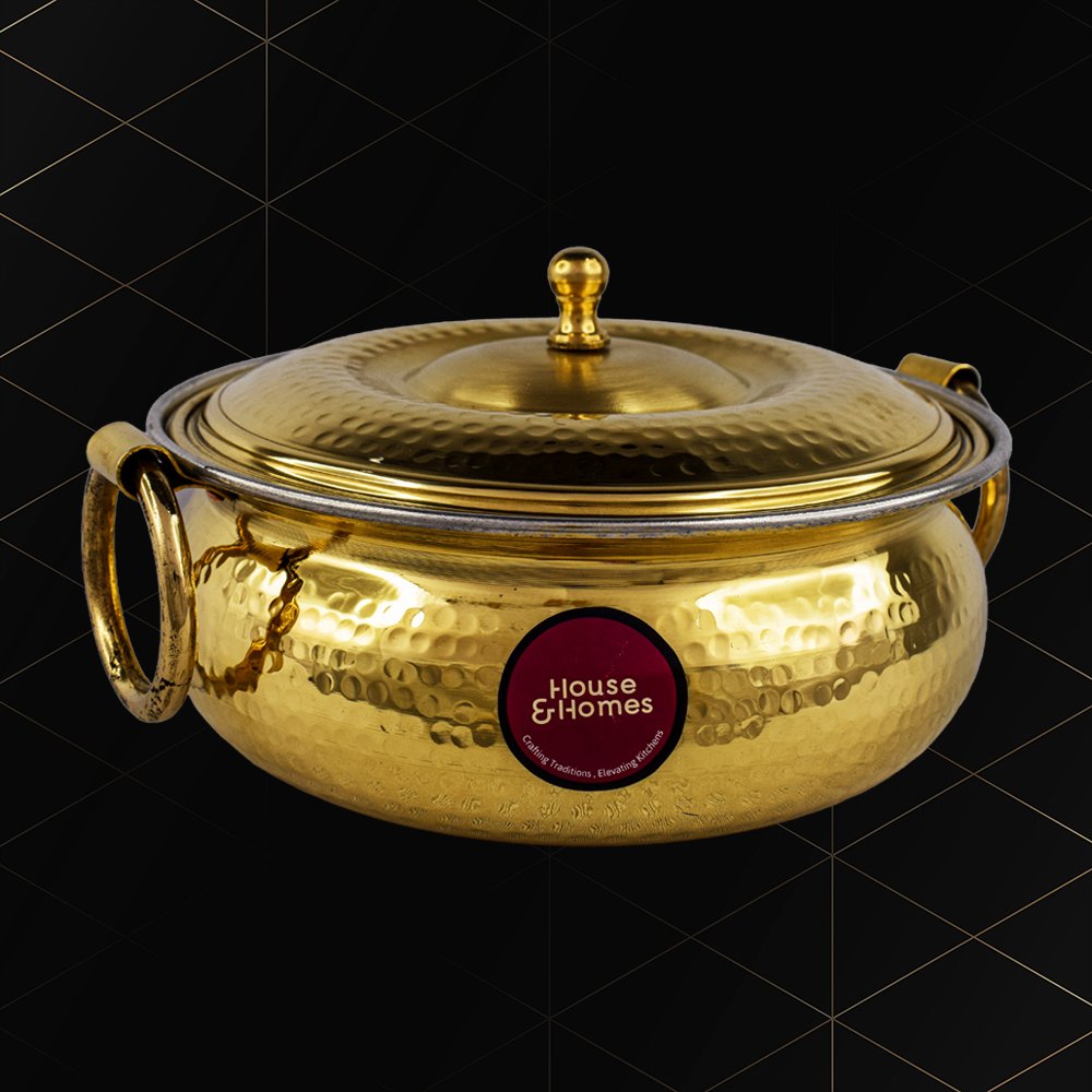 Pitranj Brass Flat Mughlai Handi with Lid