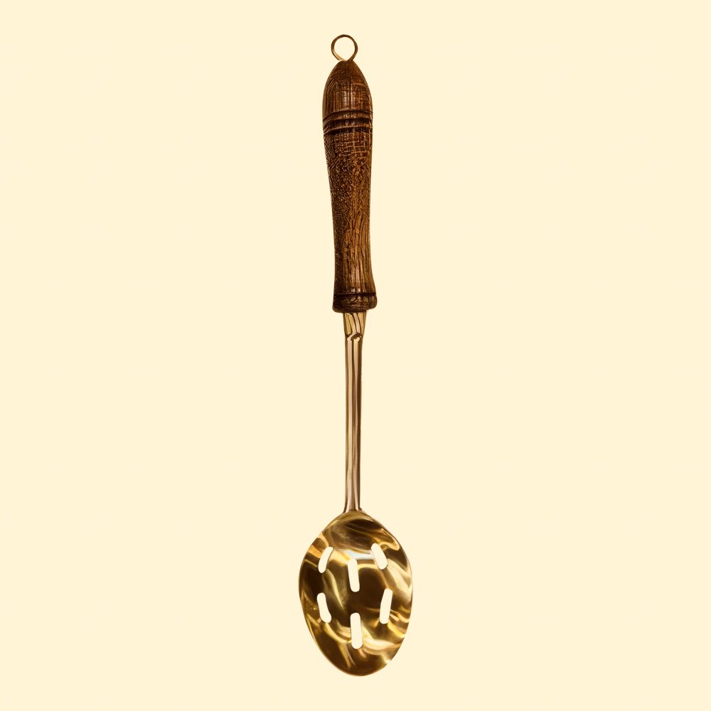 Pitranj Brass Serving Hole Ladle Wooden Handle Matt