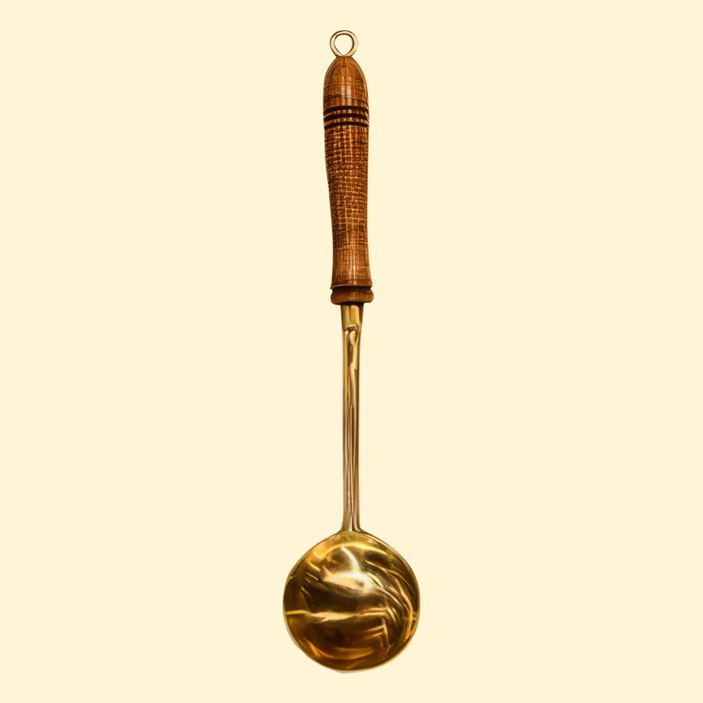 Pitranj Brass Serving Soup Ladle Wooden Handle Matt