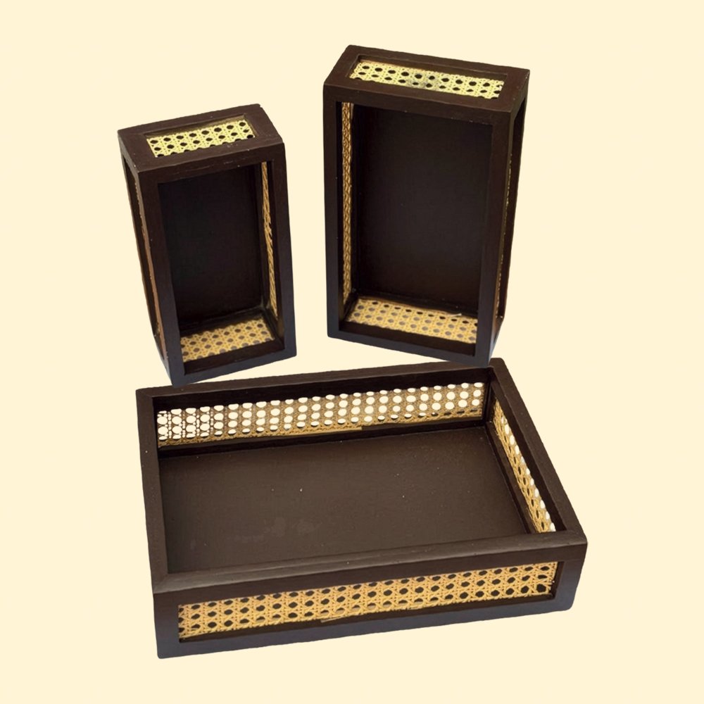 Ratan Series Teak Wooden Organiser (Brown)