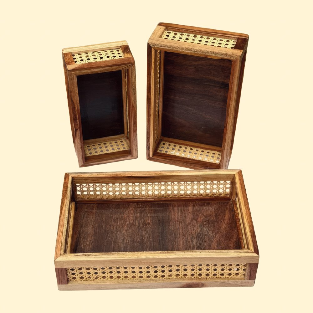 Ratan Series Teak Wooden Organiser (Natural)