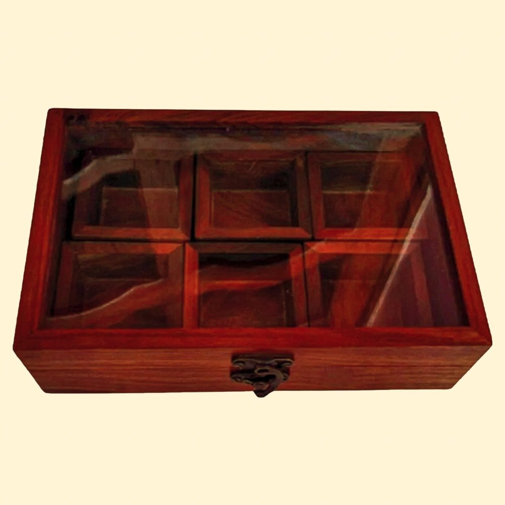 Teak Wooden Masala Box - 6 Part (Spice Box)