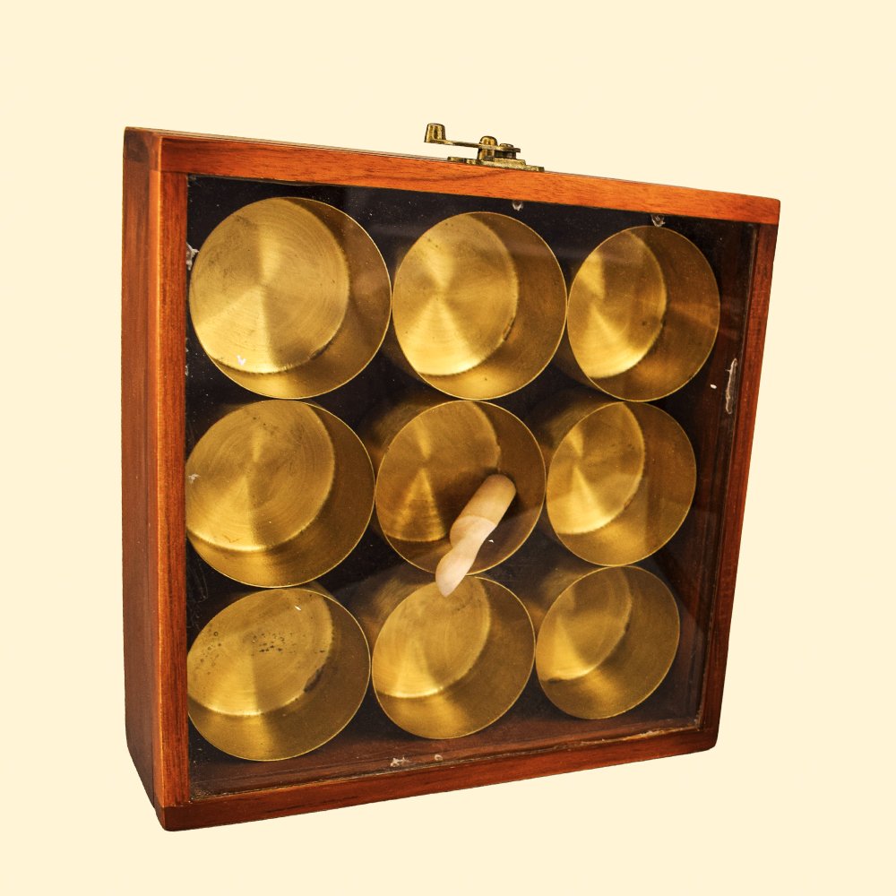 Teak Wooden and Brass Masala Box (9-Part) (Spice Box)