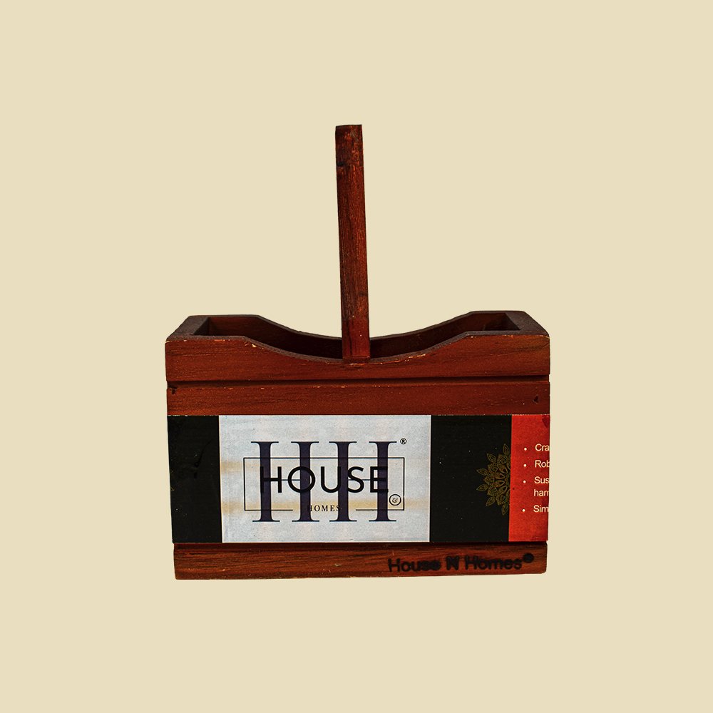 Teak Wood Cutlery Holder Double